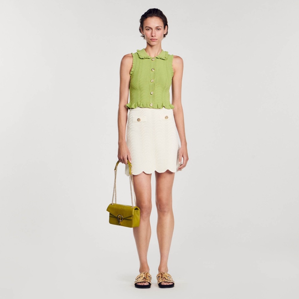 Sandro Olive Green Sleeveless Button-Down Knit Top - Picture 3 of 5